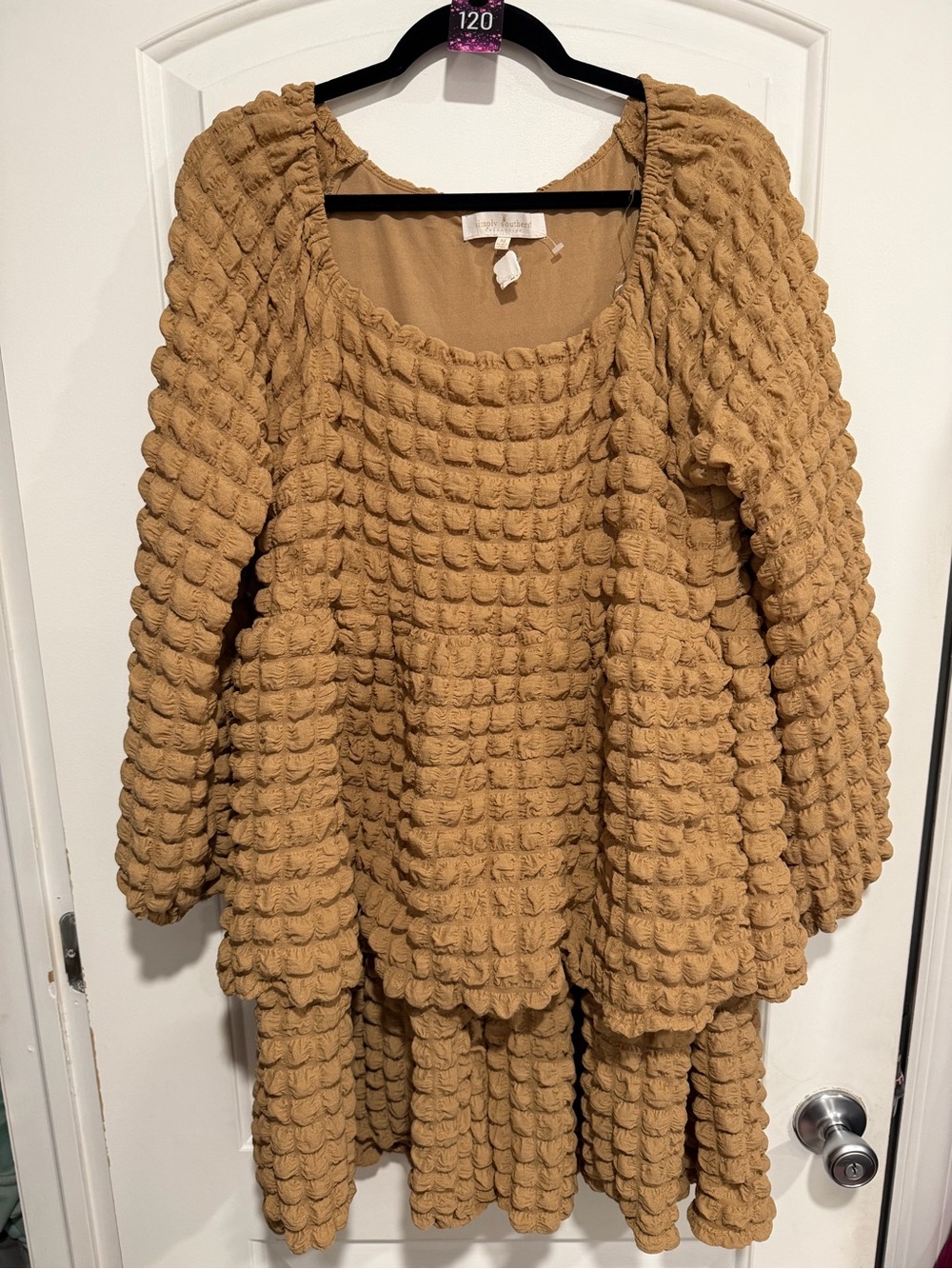 NWT Simply Southern Textured Puff-Sleeve Tiered Mini Dress Size Medium - Picture 2 of 7